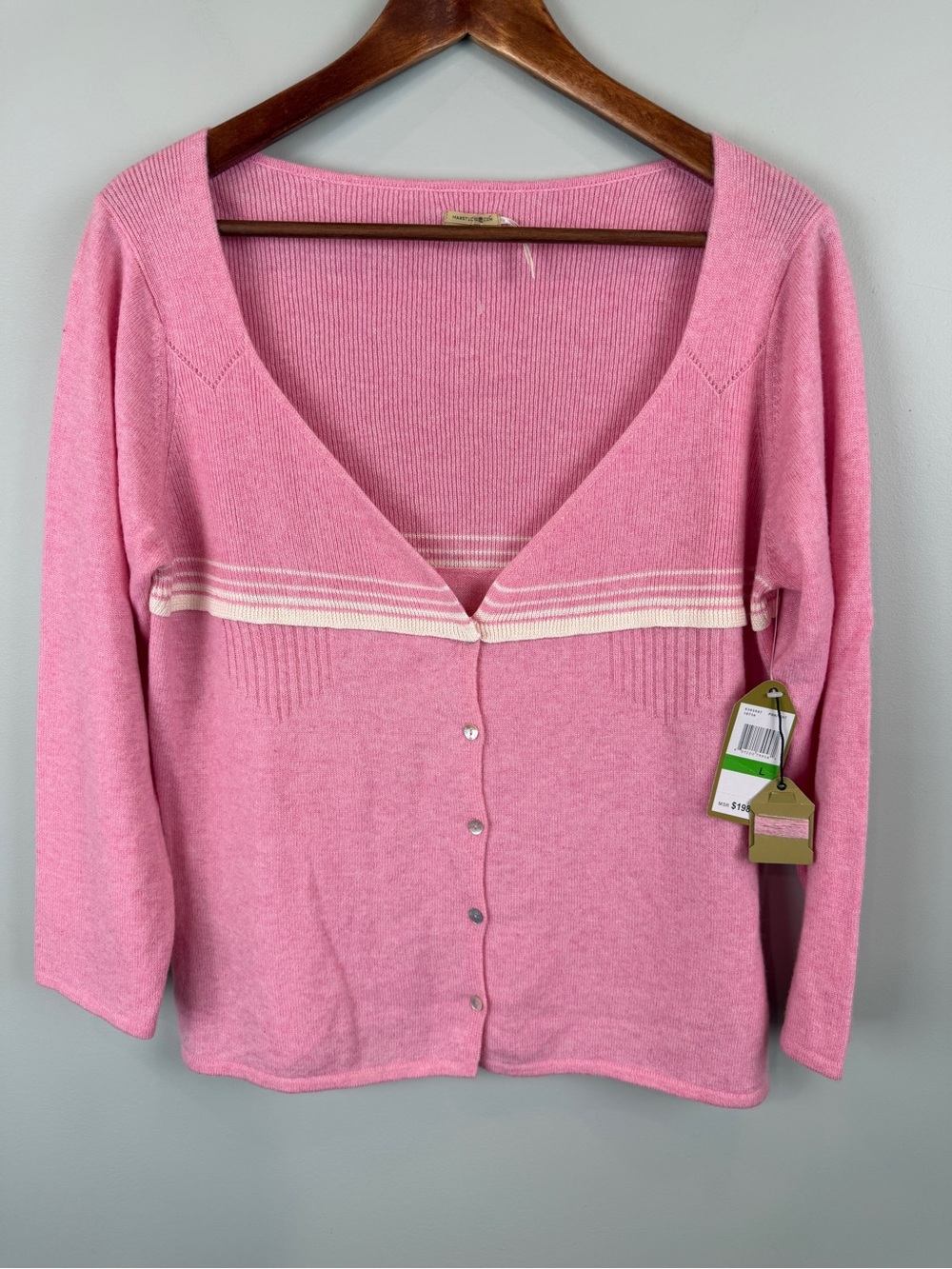 Women’s NWT Max Studio Cashmere Pink V-neck Button-Front Sweater Cardigan L.